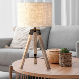 Lighting Collection Linen Shade Tripod Table Lamp - thumbnail 2