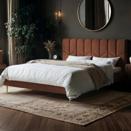 SOLACE+CO Isabela Double Burnt Orange Chenille Ottoman Bed with Panel Headboard