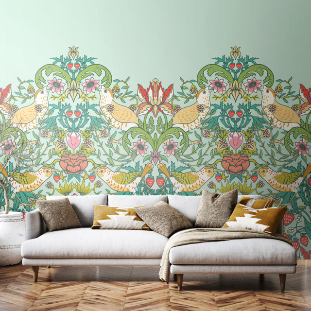 Origin Murals Birds Fruit and Foliage Blue Wall Mural - image 1