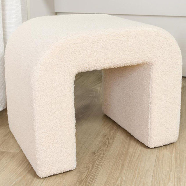Neutral Boucle Effect Curved Footstool - image 1