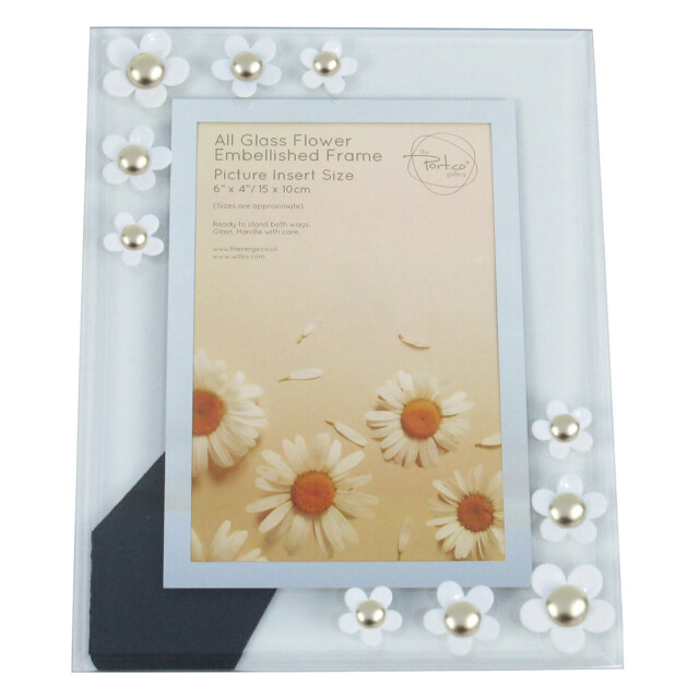 White Glass Flower Embellished Frame 21.5 x 16.5cm - image 1