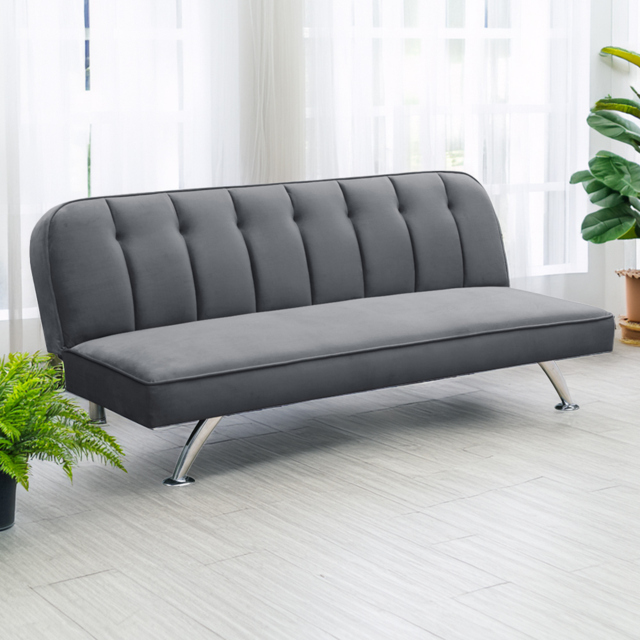 LPD Home Brighton 3 Seater Grey Velvet Fabric Sofa Bed - image 1