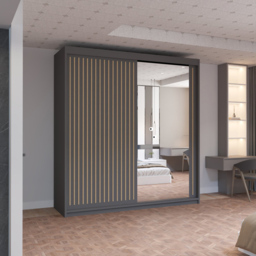 M N Furniture Roman 2 Door Grey and Oak Mirrored Sliding Wardrobe 150cm - thumbnail 4