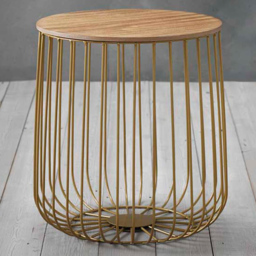 Enzo Small Solid Oak and Gold Cage Table