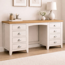 Julian Bowen Richmond Grey 8 Drawer Oak Twin Pedestal Dressing Table - thumbnail 1