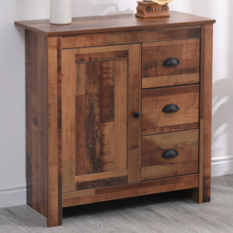 FurnitureHMD Industrial Style Natural Single Door 3 Drawer Wooden Sideboard