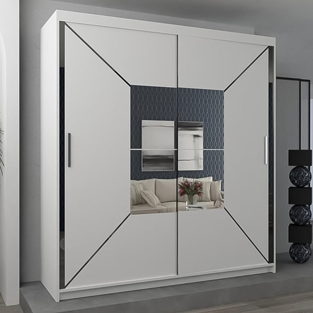 Sliding Wardrobes 4U Nicole White 2 Door Central Mirror Wardrobe with Adjustable Shelves - image 1