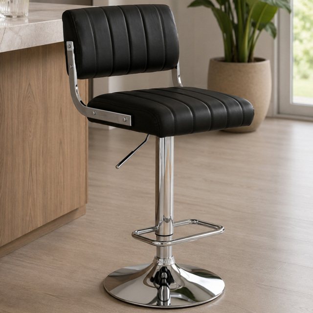 Premier Housewares Stockholm Black and Chrome Channel Seat Bar Stool - image 1