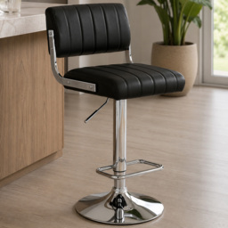 Premier Housewares Stockholm Black and Chrome Channel Seat Bar Stool - thumbnail 1
