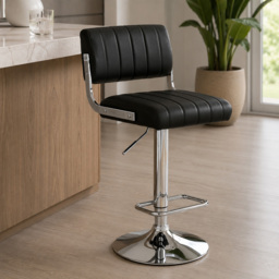 Premier Housewares Stockholm Black and Chrome Channel Seat Bar Stool - thumbnail 3