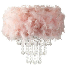 Happy Homewares Pink Feather Ceiling Pendant Shade with Transparent Acrylic Droplets