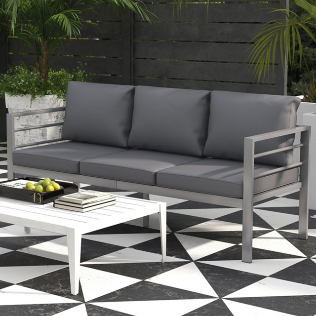 Outsunny 3 Seater Grey Garden Bench with Cushions - image 1