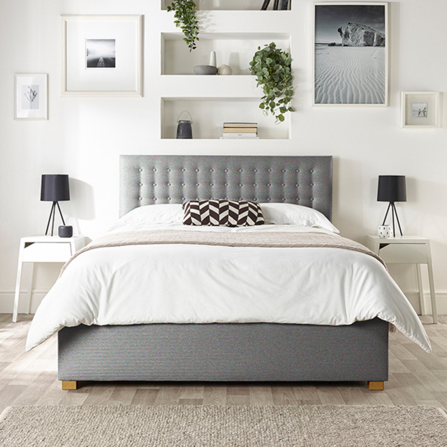 Catherine Lansfield Opulence Double Grey Twill Ottoman Bed - image 1