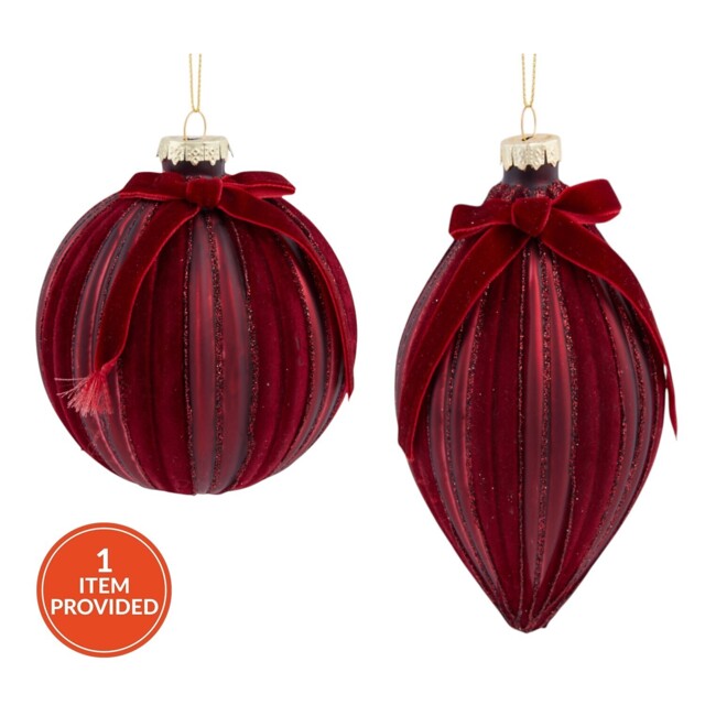 Single Sleigh Bells Ring Glitter Flocked Bow Bauble in Assorted styles - image 1