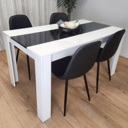 Kosy Koala 4 Seater Faux Leather Gem Pattern Dining Set White and Black