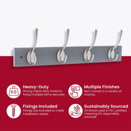 Headbourne Slate Grey and Satin Nickel Victorian 4 Hook Coat Rail - thumbnail 4