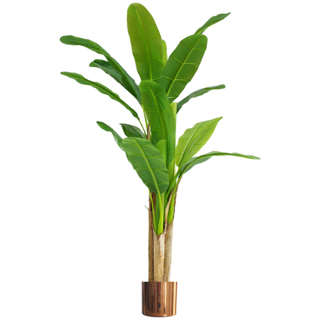 Leaf Tropical Banana Artificial Tree Pot with Copper Metal Planter 182cm - image 1