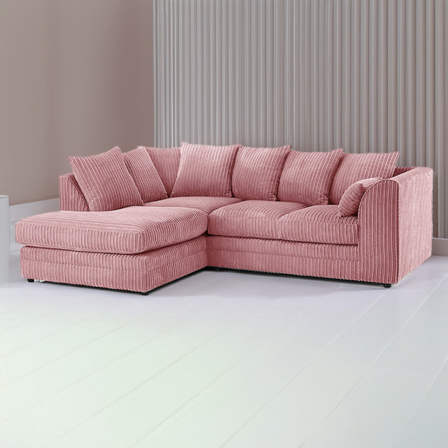 Luxor 3 Seater Pink Jumbo Cord Left Hand Facing L Shaped Corner Sofa - image 1