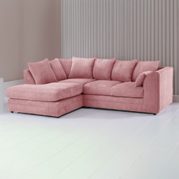 Luxor 3 Seater Pink Jumbo Cord Left Hand Facing L Shaped Corner Sofa