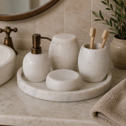 Artisan Furniture 5 Piece White Marble Bathroom Set - thumbnail 2
