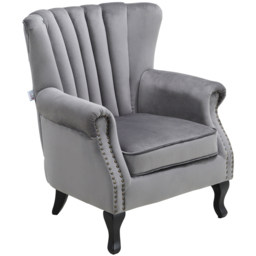 Living and Home Velvet Vintage Grey Wingback Armchair - thumbnail 2