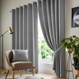 Alan Symonds Wold Ring Top Eyelet Curtains Latte and White 228cm x 183cm