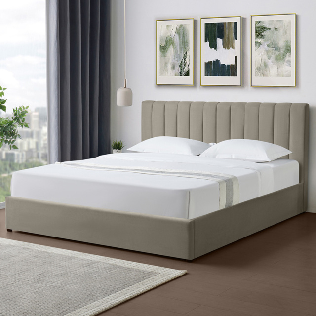 Artemis Home Evelynne Super King Size Light Brown Linen Upholstered Ottoman Bed - image 1