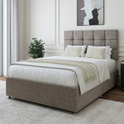 Bedmaster Small Double Slate Linen 2 Drawer Divan Base with Pearl Headboard