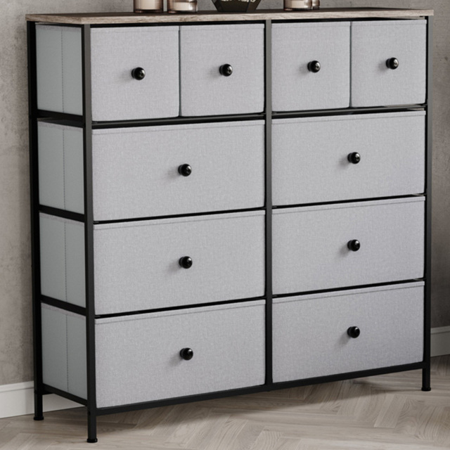 Vida Designs Chorley Beige and Grey Wood Fabric 10 Drawer Chest of Drawer - image 1