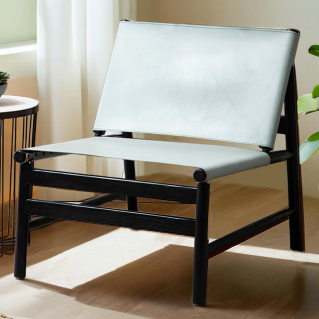 Premier Housewares Kendari Grey and Black Leather and Teak Modern Sling Chair - image 1