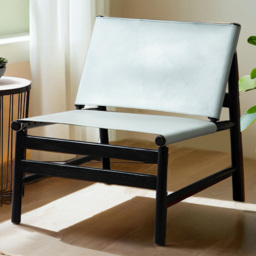 Premier Housewares Kendari Grey and Black Leather and Teak Modern Sling Chair