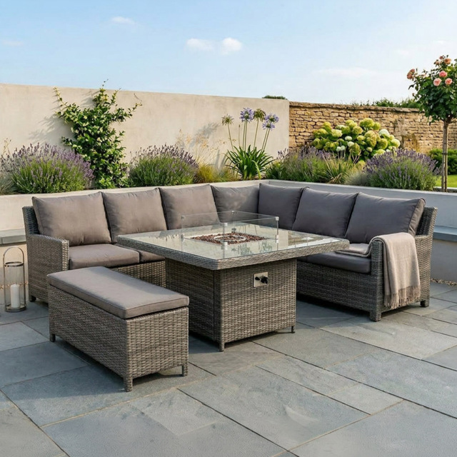 Royalcraft Paris 7 Seater Square Firepit Dining Set Grey - image 1