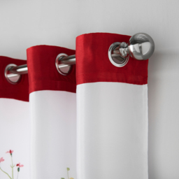 Alan Symonds Embroidered Floral Lined Ring Top Eyelet Voile Curtains White and Red 147 x 183cm - thumbnail 3