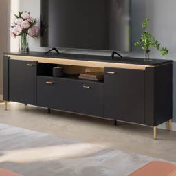 Furniture To Go Genoa 2 Door Single Drawer Black TV Cabinet - thumbnail 1
