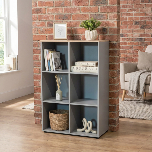 Cuba Sonoma Oak and Grey 6 Shelf Cube Storage Unit - image 1