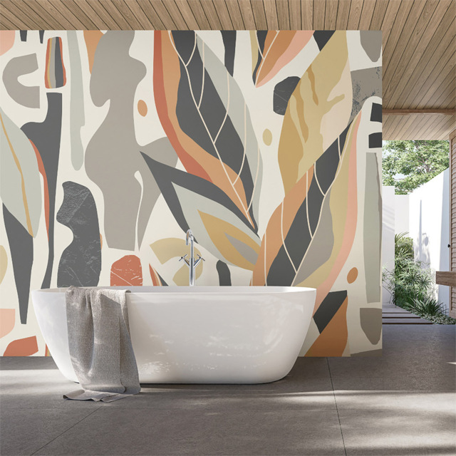 Origin Murals Abstract Leaf Shapes Grey Wall Mural - image 1