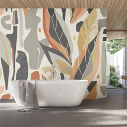 Origin Murals Abstract Leaf Shapes Grey Wall Mural - thumbnail 1