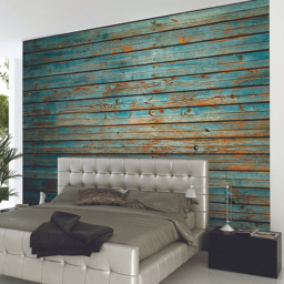 Origin Murals Rustic Wood Effect Blue Wall Mural