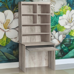 R White Cabinets Grey 6 Shelf Home Office Desk with Keyboard Tray