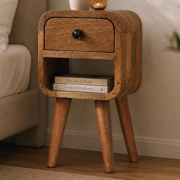 Artisan Furniture Oak-ish Single Drawer Solid Wood Extra Mini Curve Lower Bedside Table