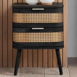 Birlea Noah Black Rattan 2 Drawer Bedside Table