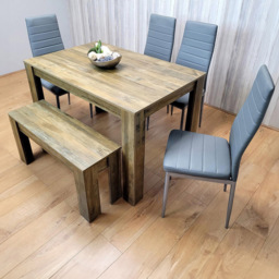 Kosy Koala 6 Seater Faux Leather Dining Bench Set Rustic Effect and Grey