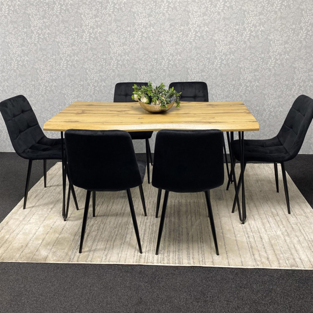 Kosy Koala 6 Seater Velvet Wooden Dining Set Black - image 1
