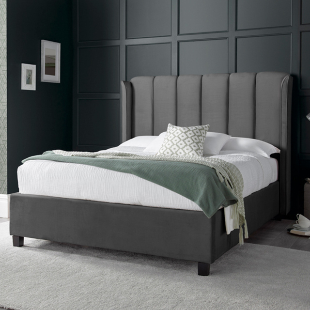 Aurora Double Grey Velvet Ottoman Storage Bed - image 1