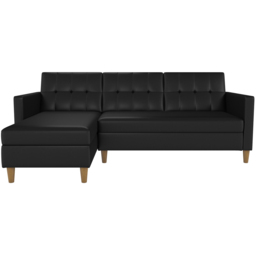 Dorel Hartford 3 Seater Black Faux Leather Storage Sectional Sofa Bed with Chaise - thumbnail 3