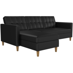 Dorel Hartford 3 Seater Black Faux Leather Storage Sectional Sofa Bed with Chaise - thumbnail 2