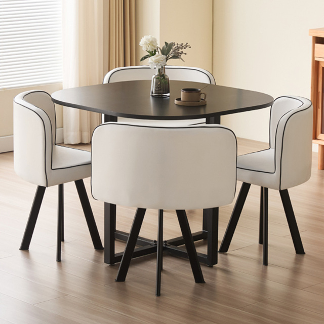 Comfy Living 4 Seater Black Square Dining Table Set with White Chairs - image 1