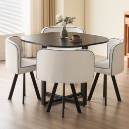 Comfy Living 4 Seater Black Square Dining Table Set with White Chairs