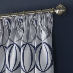 Alan Symonds Ome Jacquard Lined Pencil Pleat Taped Top Curtains Navy 167 x 137cm - thumbnail 2