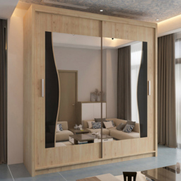 Sliding Wardrobes 4U Batumi Oak 2 Door Wide Curved Mirrored Wardrobe
